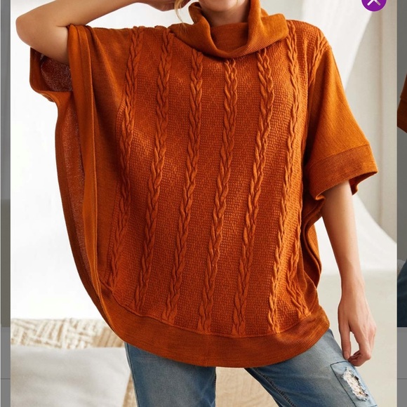 Circular Cowl Neck Cable Knit Poncho Sweater Sz XL (runs big) - Picture 10 of 12